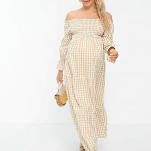 ASOS Gingham off the shoulder peasant dress